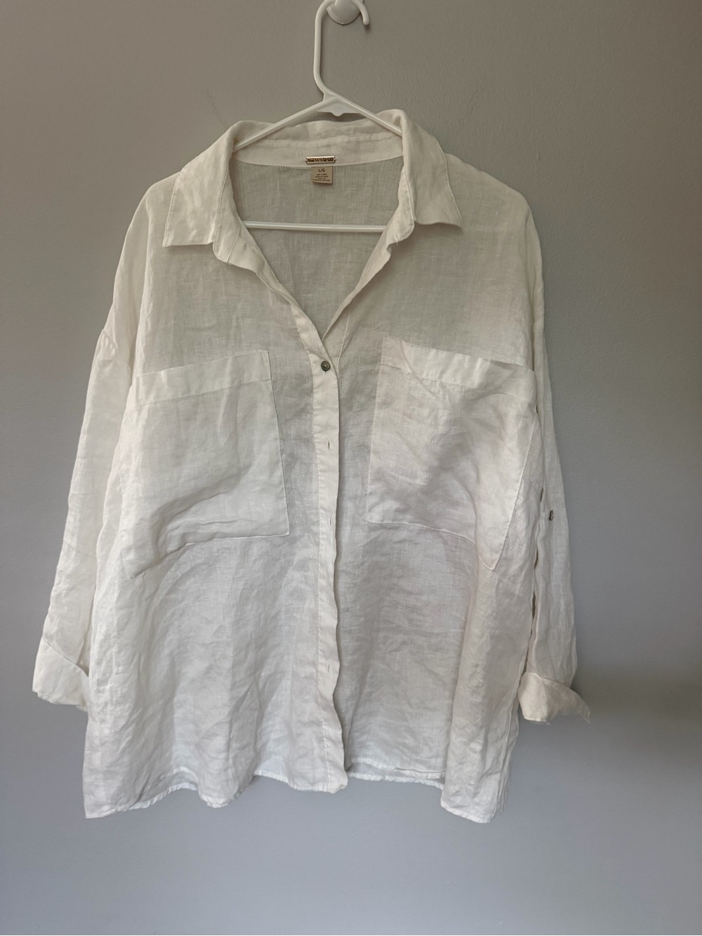 Magaschoni White 100% Linen Oversized Button-Down Shirt Large Women